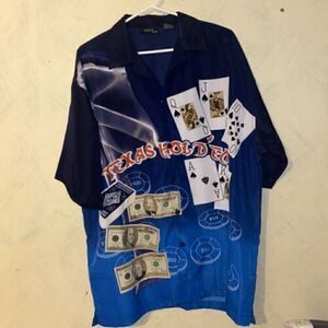 J/E/T STRTWR Texas Hold 'Em Casino Money Poker Size L Shirt S/S Button